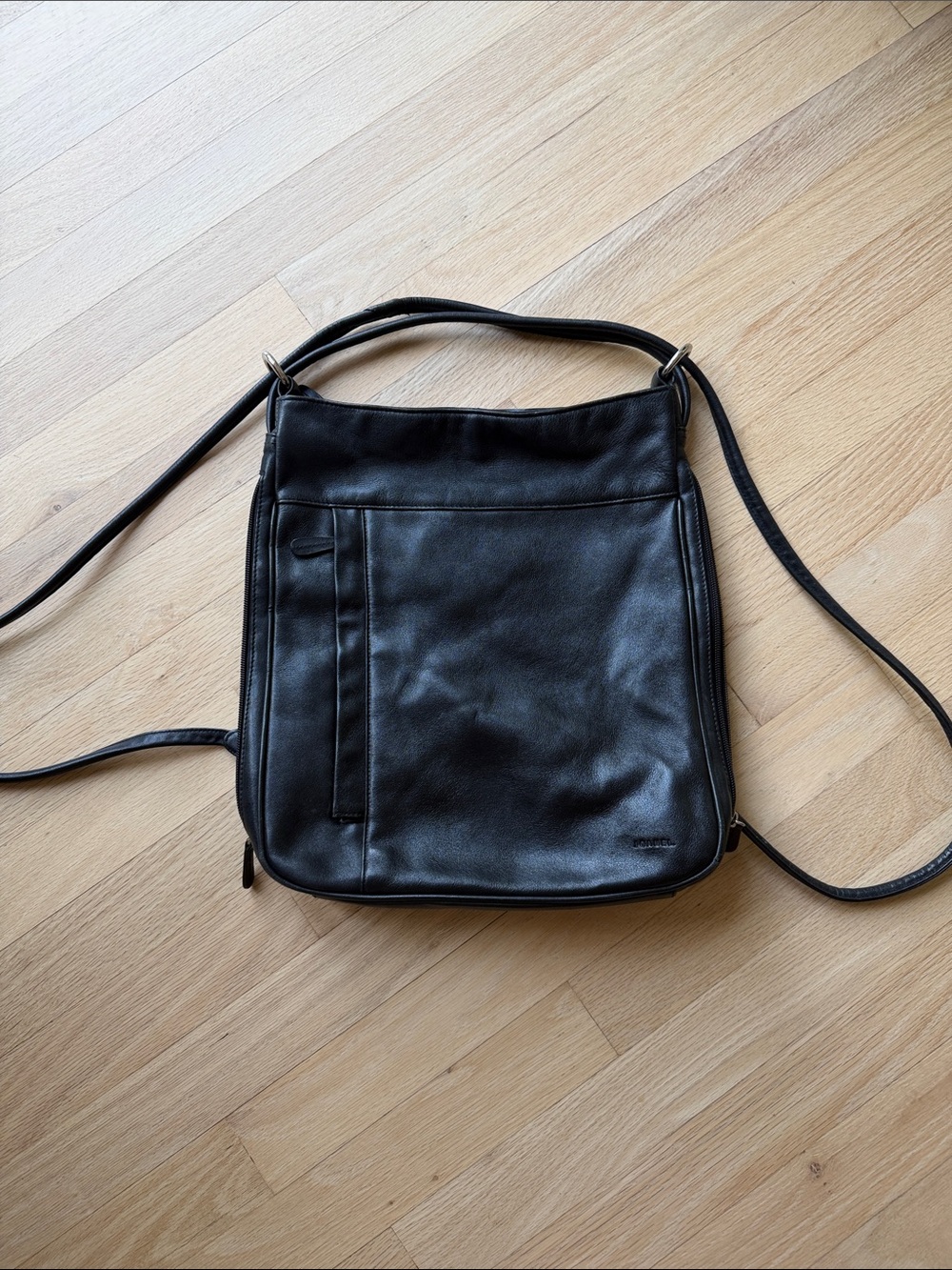 Black Leather Travel Crossbody Bag - Unbranded